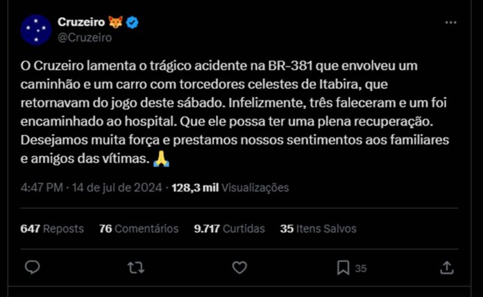Sem Título-3 Dois adultos e uma criança de 5 anos perderam a vida depois de assistir a uma vitória do time do coração em Belo Horizonte, no último sábado; Torcedores do Cruzeiro foram sepultados em Itabira, nesta segunda-feira