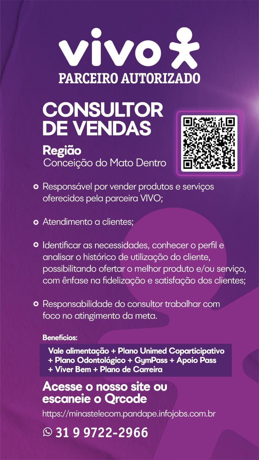 Vivo abre vagas em Conceição do Mato Dentro para Consultor de Vendas