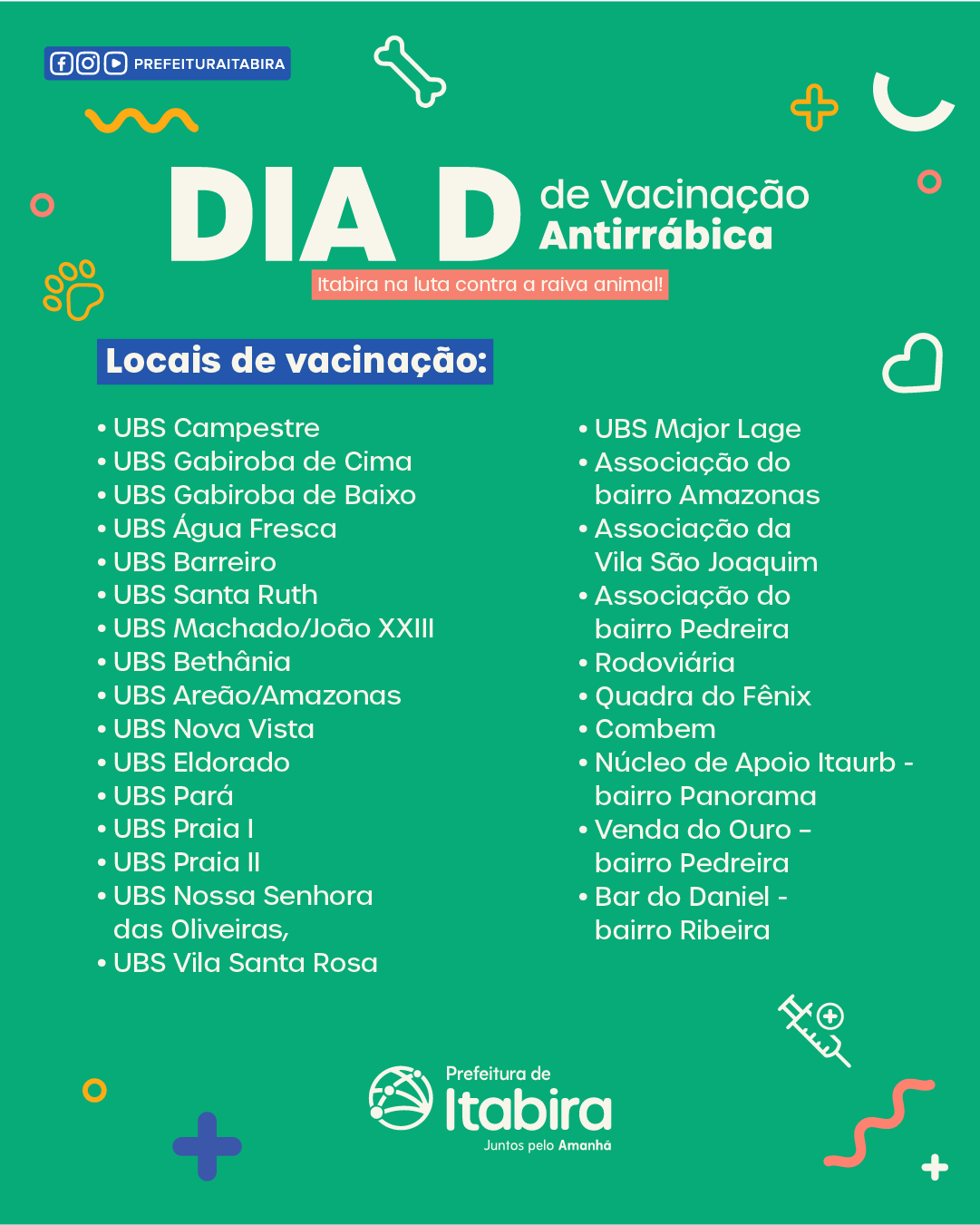 Itabira realiza o primeiro Dia D de Vacinação Antirrábica de 2025 neste sábado (23)