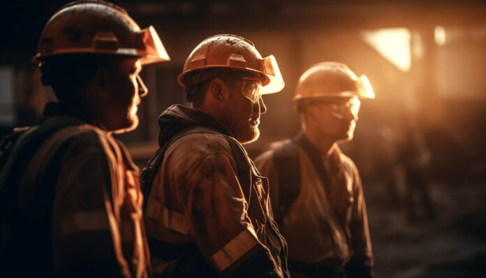 Hardhat wearing men work together to build factory generated by AI As empresas enfrentam grandes dificuldades para preencher posições estratégicas, o que tem comprometido a produtividade, os cronogramas de produção e a qualidade das operações em diversos segmentos da economia