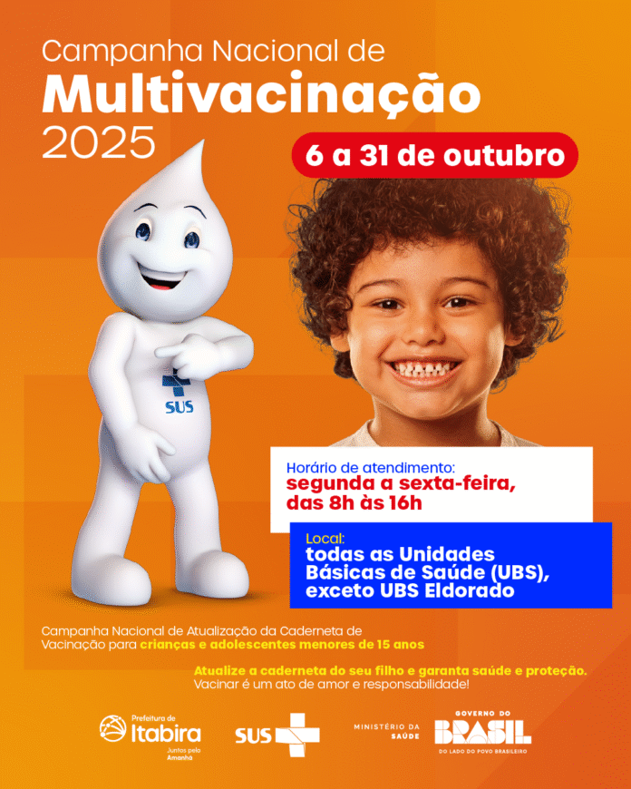 A Campanha Nacional de Multivacinação em Itabira oferece vacinas para crianças e adolescentes até 31 de outubro. Não perca a oportunidade de atualizar a caderneta vacinal nas UBSs do município
