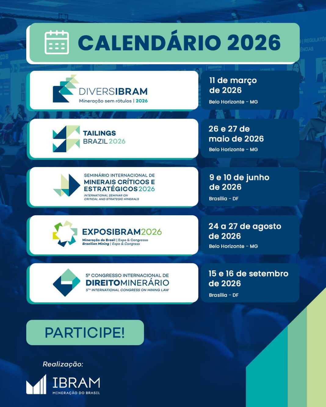 Em 2025, o IBRAM realizará 3 eventos essenciais sobre diversidade, gestão de rejeitos e minerais críticos no setor mineral. Descubra os temas que vão marcar o ano!