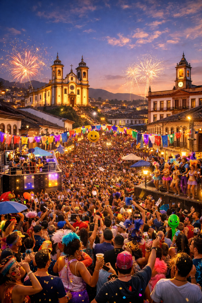ChatGPT Image 19 de jan. de 2026, 06_54_17 Ouro Preto investirá R$ 1 milhão no Carnaval 2026, com expectativa de atrair até 40 mil foliões e apoiar a cultura local com desfiles e blocos caricatos