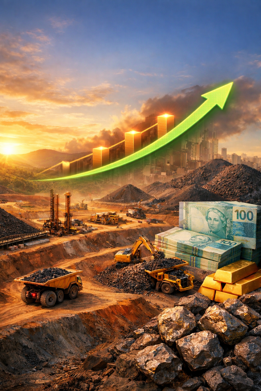 ChatGPT Image 4 de fev. de 2026, 06_23_20 A indústria da mineração no Brasil teve um faturamento de quase R$ 300 bilhões em 2025 e projeta US$ 76,9 bilhões em investimentos até 2030, destacando sua importância na balança comercial e no desenvolvimento do país