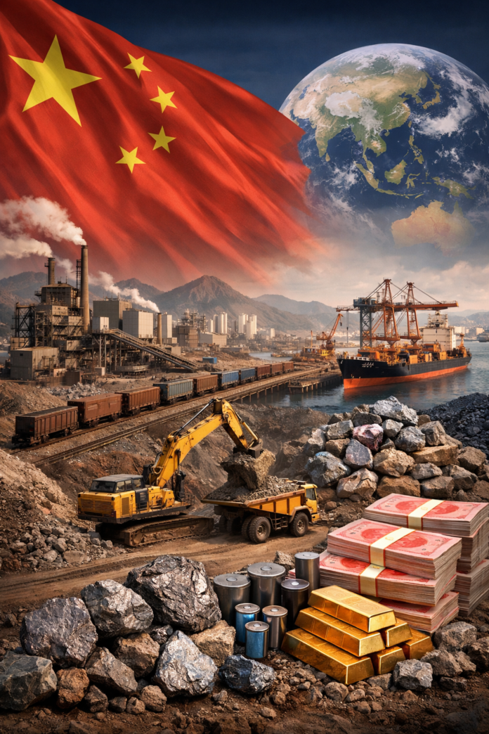 ChatGPT Image 26 de mar. de 2026, 10_49_57 China supera US$ 120 bilhões em investimentos globais em mineração desde 2023 e fortalece estratégia para liderar cadeia da energia limpa.
