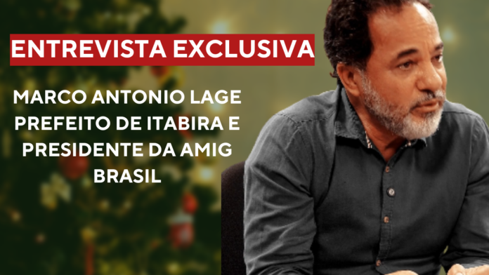 Thumbnail YouTube Decorando a Árvore de Natal Fotográfico Moderno Verde e Vermelho Prefeito Marco Antônio Lage destaca 61 projetos do Itabira Sustentável, fala da Vale, educação e estratégias para preparar Itabira para o fim da mineração em 2041.
