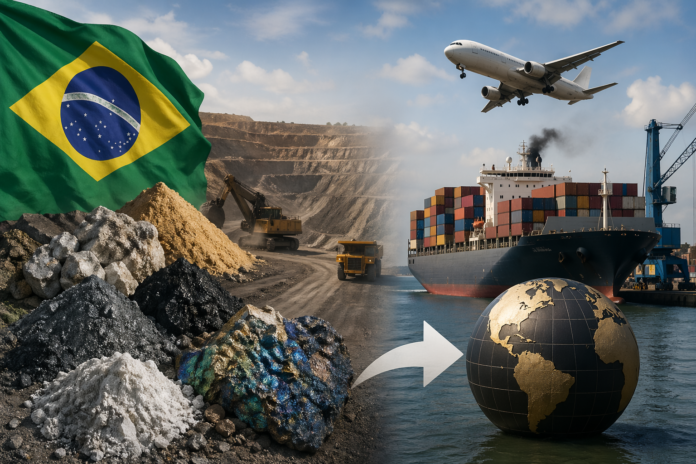 ChatGPT Image 22 de abr. de 2026, 10_16_17 Produção de terras raras no Brasil deve ser exportada integralmente por até 15 anos após acordo de US$ 2,8 bilhões, sem atender o mercado nacional.