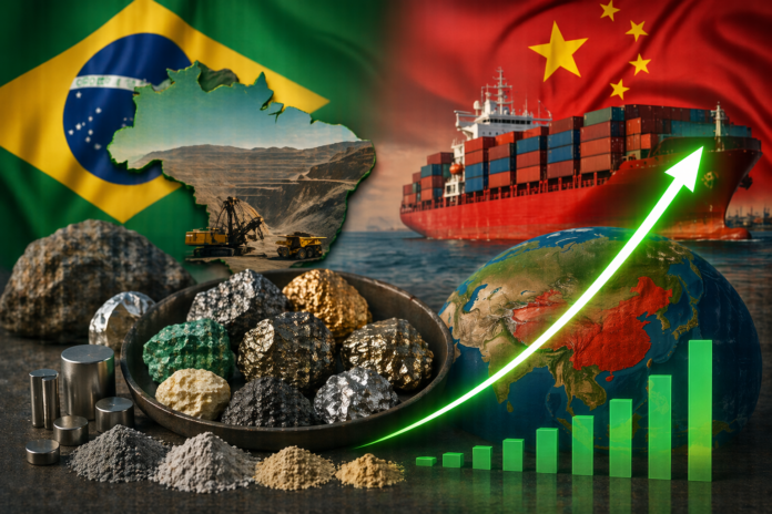 Exportações de terras raras do Brasil para a China triplicam em 2025 e atingem US$ 6,7 milhões, destacando importância estratégica desses minerais