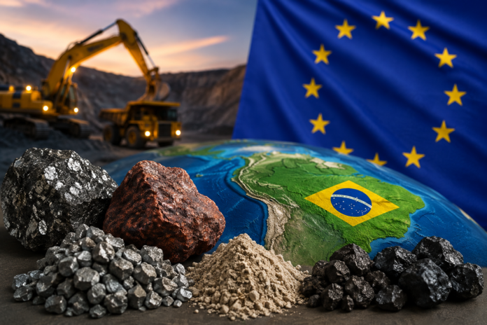 ChatGPT Image 18 de jun. de 2026, 06_43_29 A União Europeia avalia investir em 4 projetos de minerais estratégicos e terras raras no Brasil para reduzir sua dependência da China e fortalecer cadeias produtivas ligadas à transição energética