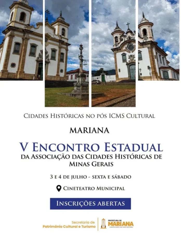 O V Encontro Estadual será realizado em Mariana nos dias 3 e 4 de julho, reunindo especialistas para debater turismo, preservação do patrimônio e iniciativas que fortalecem as cidades históricas de Minas Gerais