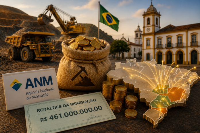 ChatGPT Image 17 de jul. de 2026, 14_16_08 A ANM distribuiu mais de R$ 461 milhões em royalties da mineração referentes à CFEM arrecadada em junho. Estados receberam R$ 92 milhões e municípios mais de R$ 368 milhões