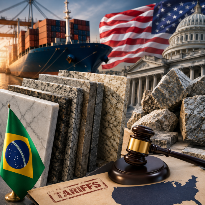 ChatGPT Image 6 de jul. de 2026, 07_03_23 O setor brasileiro de rochas naturais participará de audiência nos Estados Unidos para defender a exclusão das tarifas comerciais. Em 2025, as exportações para o país somaram US$ 795 milhões
