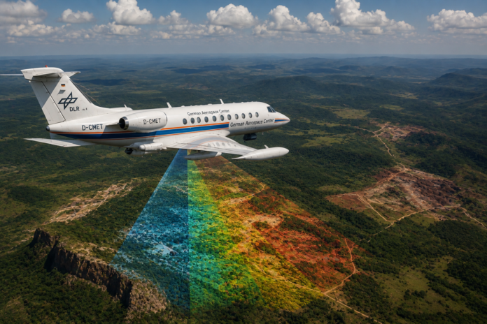 O avião de pesquisas HALO, do Centro Aeroespacial Alemão, realizou um voo de 7 horas sobre o norte de Goiás, incluindo áreas de exploração de terras raras. A aeronave é equipada para monitoramento ambiental e coleta de dados atmosféricos