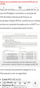 Fac-símile da tabela de tarifas publicada no Diário Oficial da União