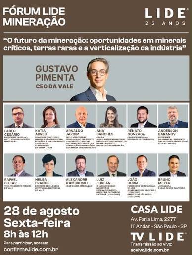 Fórum LIDE Mineração: Vale coloca futuro da mineração em debate com foco em minerais críticos e terras raras