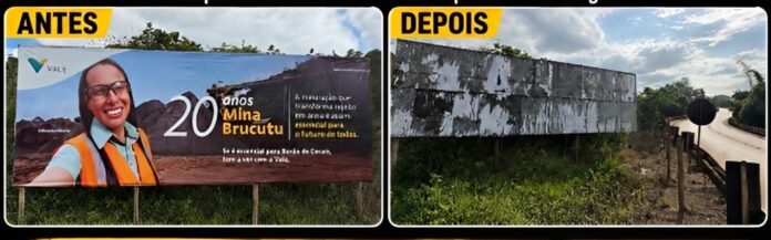 Lona publicitária da Vale foi furtada de um outdoor no bairro Capim Cheiroso, em Barão de Cocais, próximo à portaria da AngloGold. Empresa busca informações