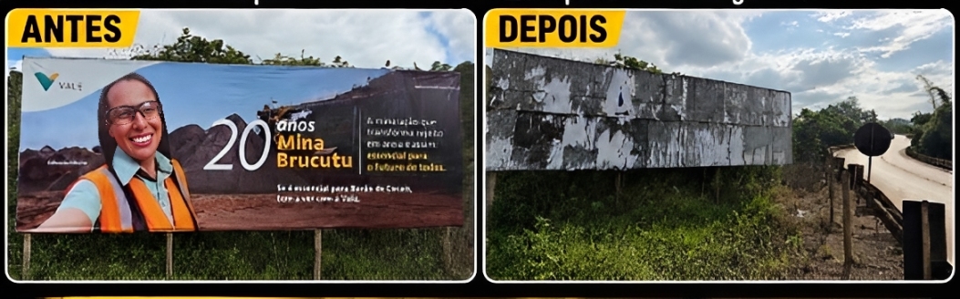 Lona publicitária da Vale foi furtada de um outdoor no bairro Capim Cheiroso, em Barão de Cocais, próximo à portaria da AngloGold. Empresa busca informações