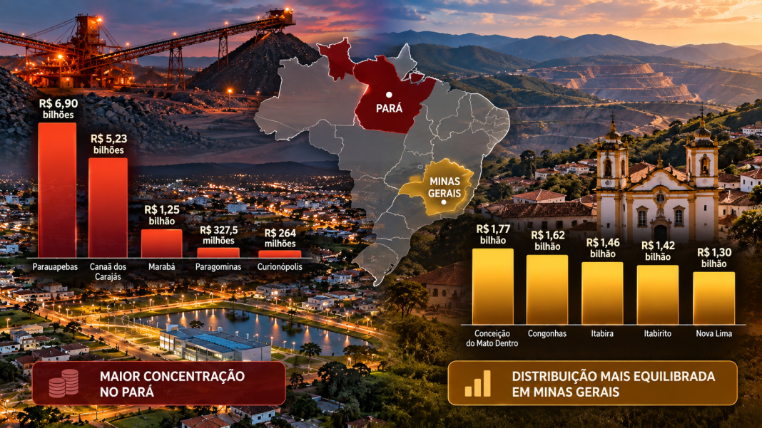 Parauapebas e Canaã dos Carajás receberam juntas R$ 12,13 bilhões entre 2016 e 2025, valor superior ao acumulado pelas cinco principais cidades mineiras